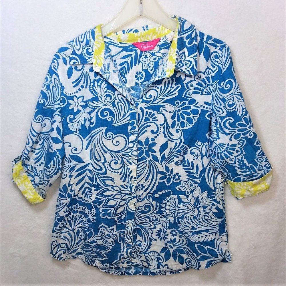 PAPPAGALLO Hawaiian Floral Blouse Size Med
